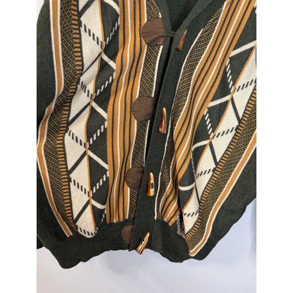 Silversilk Mens Sweater Cardigan 3D Knit Geo Toggle Button Grandpa VTG Green XL - Picture 3 of 9